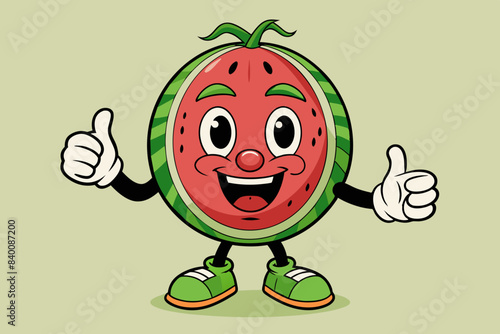 watermelon retro mascot with hand vector illustration 