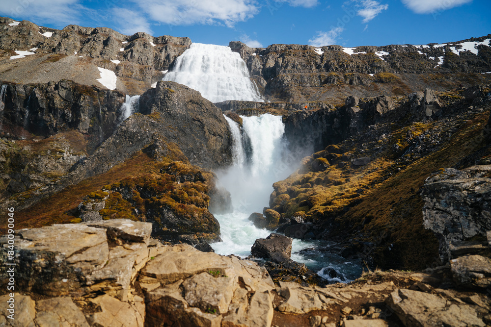 Obraz premium Dynjandi is the most famous and beautiful waterfall of the West Fjords in Iceland. Panorama