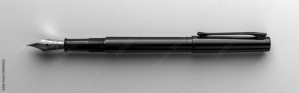 Sleek Black Fountain Pen on Gray Background for Professional Writing Instrument and Office Supply Concepts Sleek Black Fountain Pen on Gray Background for Professional Writing Instrument and Office Supply Concepts