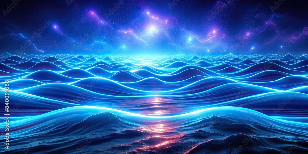 Ocean Rave Background Blue river ocean wave layer background with neon light effects , blue ...