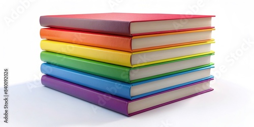 A diverse stack of books featuring covers designed in various pride flag colors , pride, diversity, inclusion, lgbtq+, books, reading, education, knowledge, colorful, rainbow
