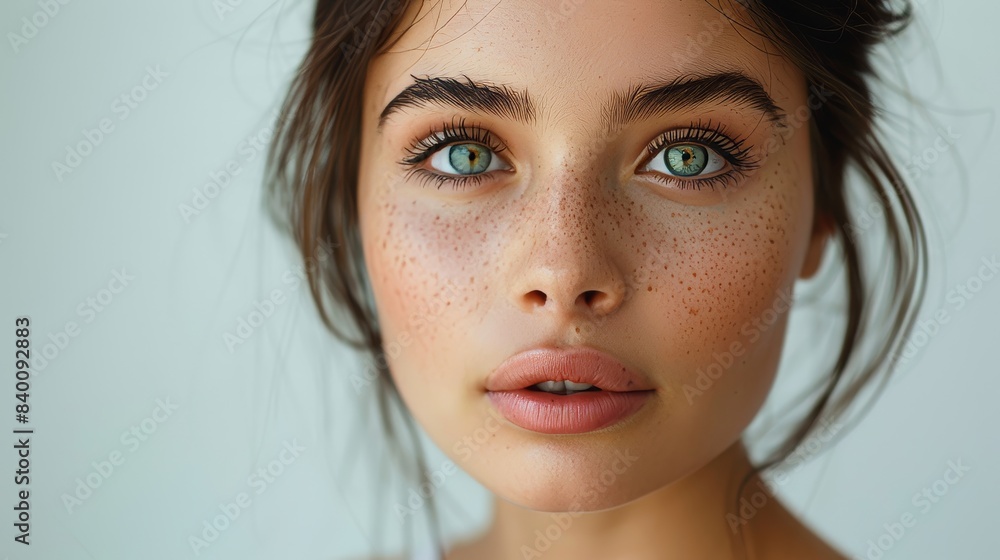 The portrait of a woman with flawless skin, captivating eyes, and fresh makeup was taken in a studio setting The portrait of a woman with flawless skin, captivating eyes, and fresh makeup was taken in a studio setting