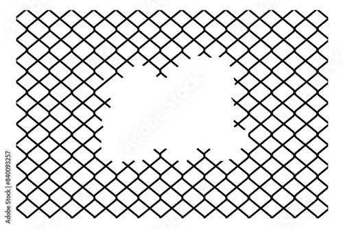 Broken Wired Metal Fence with a Hole. Metal object and constructions concept vector