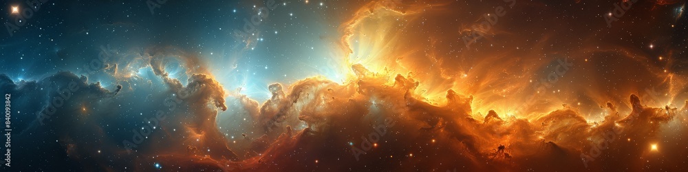 Fototapeta premium A beautiful blue and orange nebula shining in a starstudded sky
