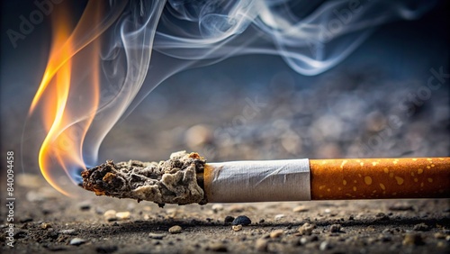 Close-up of a lit cigarette burning on ash background, cigarette, smoking, addiction, tobacco, unhealthy, slowly burning, close-up, toxic, ashtray, no people, danger, nicotine, habit