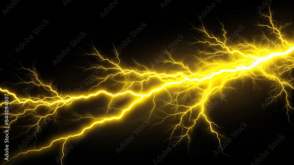 Yellow lightning isolated on black background,  with copy space , lightning, electric, flash, thunder, glowing, yellow, isolated, abstract, storm, energy, power, nature, weather, atmospheric