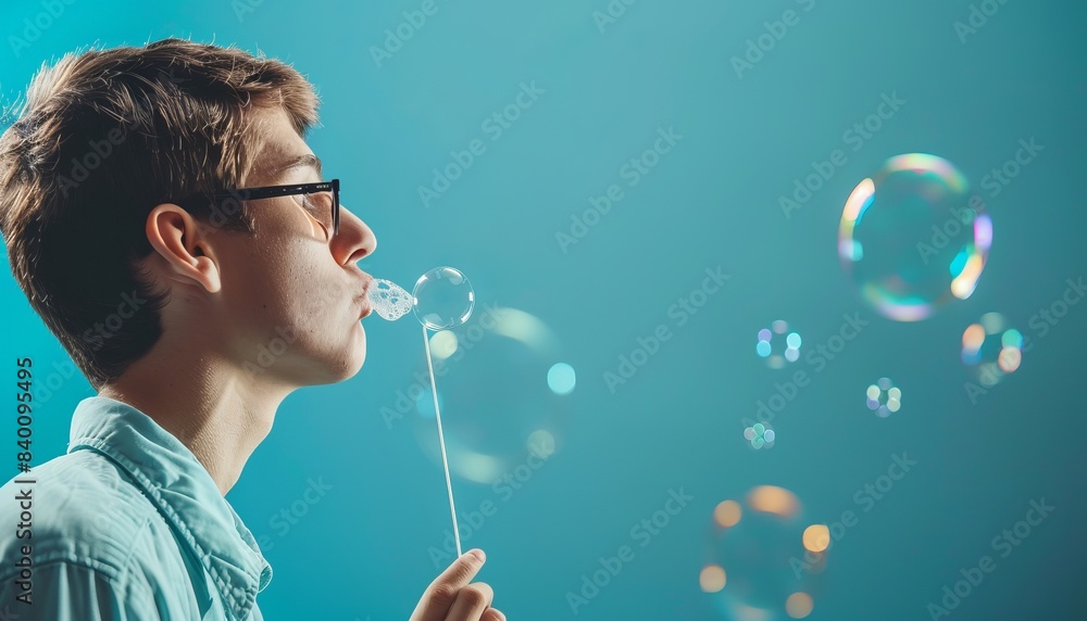 Bubble Bliss: Capturing a Young Man's Joyful Moment in Close-up Bubble Bliss: Capturing a Young Man's Joyful Moment in Close-up