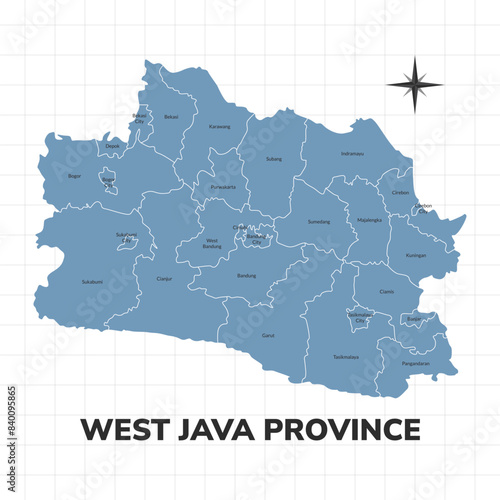 West Java Province map illustration. Map of province in Indonesia