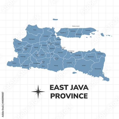 East Java Province map illustration. Map of province in Indonesia