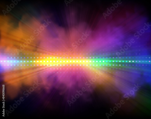 Vector lights and smoke led display. Abstract party background with multicolored light rays. A futuristic abstract club scene with colorful neon beams.
