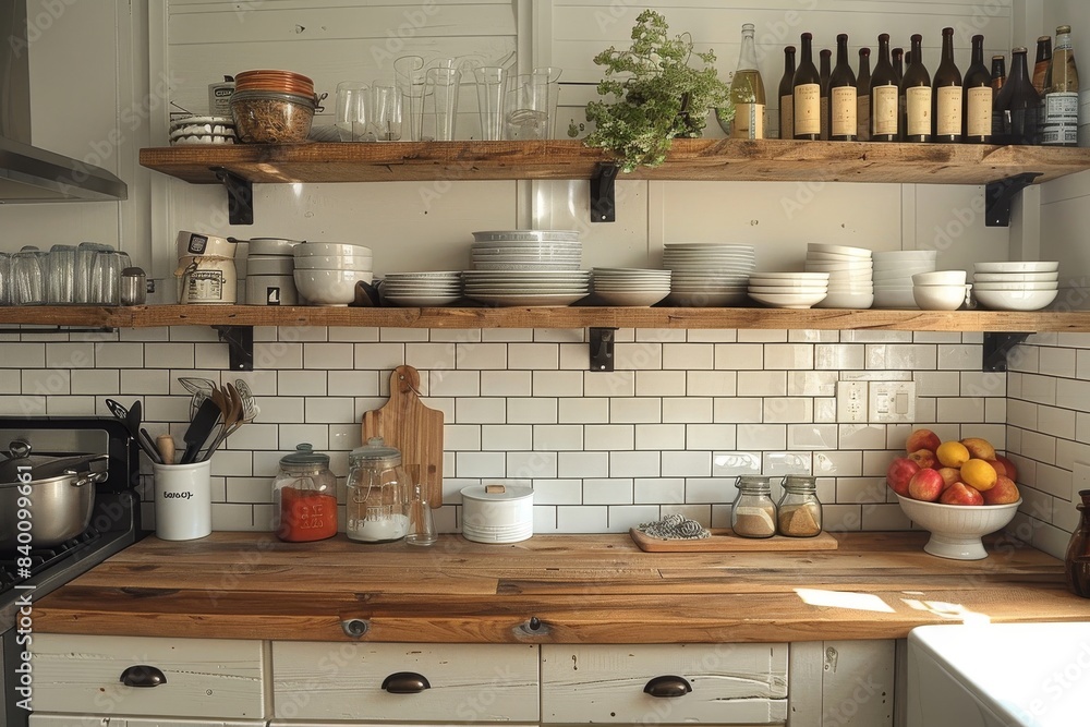 Minimalist Kitchen with Open Shelving, Kitchen with open shelving and minimalistic organization Minimalist Kitchen with Open Shelving, Kitchen with open shelving and minimalistic organization