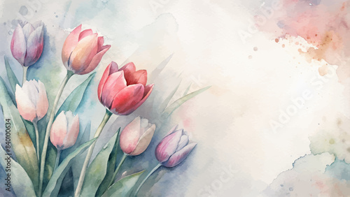 Minimalist background with a bouquet of watercolor tulips