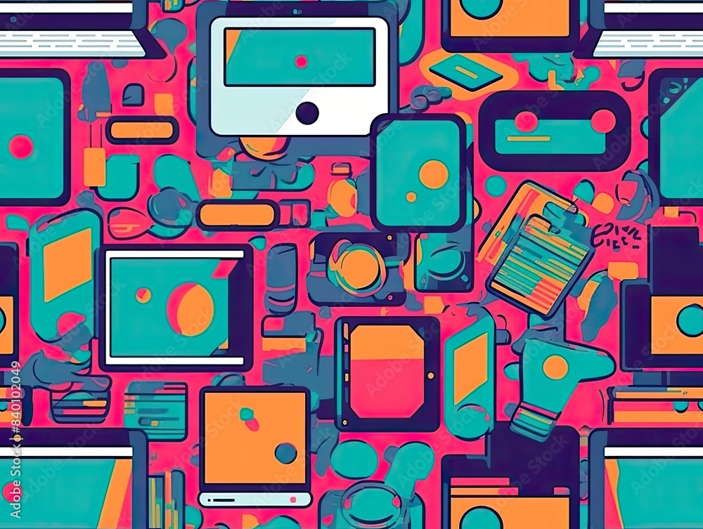 Seamless pattern minimalist graphic design of smartphone, tablet, laptop, computer, gadgets. Seamless pattern minimalist graphic design of smartphone, tablet, laptop, computer, gadgets.