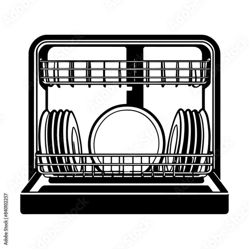 Dishwasher line and solid icon, Kitchen equipment concept, Dish washer machine sign on white background, Dishwasher icon in outline style for mobile concept and web design. Vector graphics. stock illu