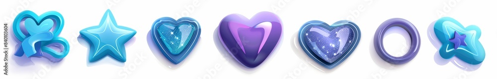 Y2K chrome holographic glossy elements. Abstract shape chrome metal render. Y2K form shiny purple holo light. Modern illustration 3D render. Y2K chrome holographic glossy elements. Abstract shape chrome metal render. Y2K form shiny purple holo light. Modern illustration 3D render.