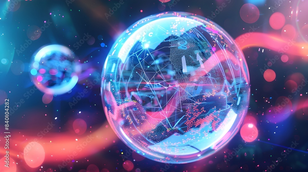 Obraz premium Vibrant Tech Bubble A Futuristic Digital Sphere with Intricate Interconnected Tech Patterns Representing the Energy and Innovation of the Digital World