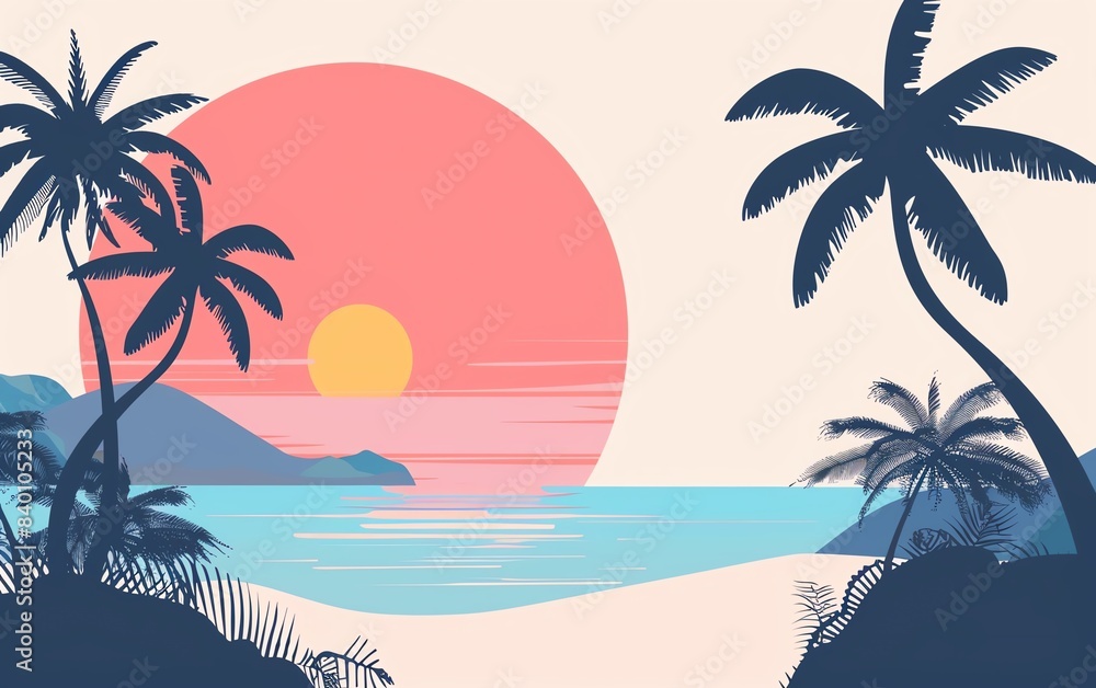 Fototapeta premium Summer flat design side view tropical theme animation Triadic Color Scheme
