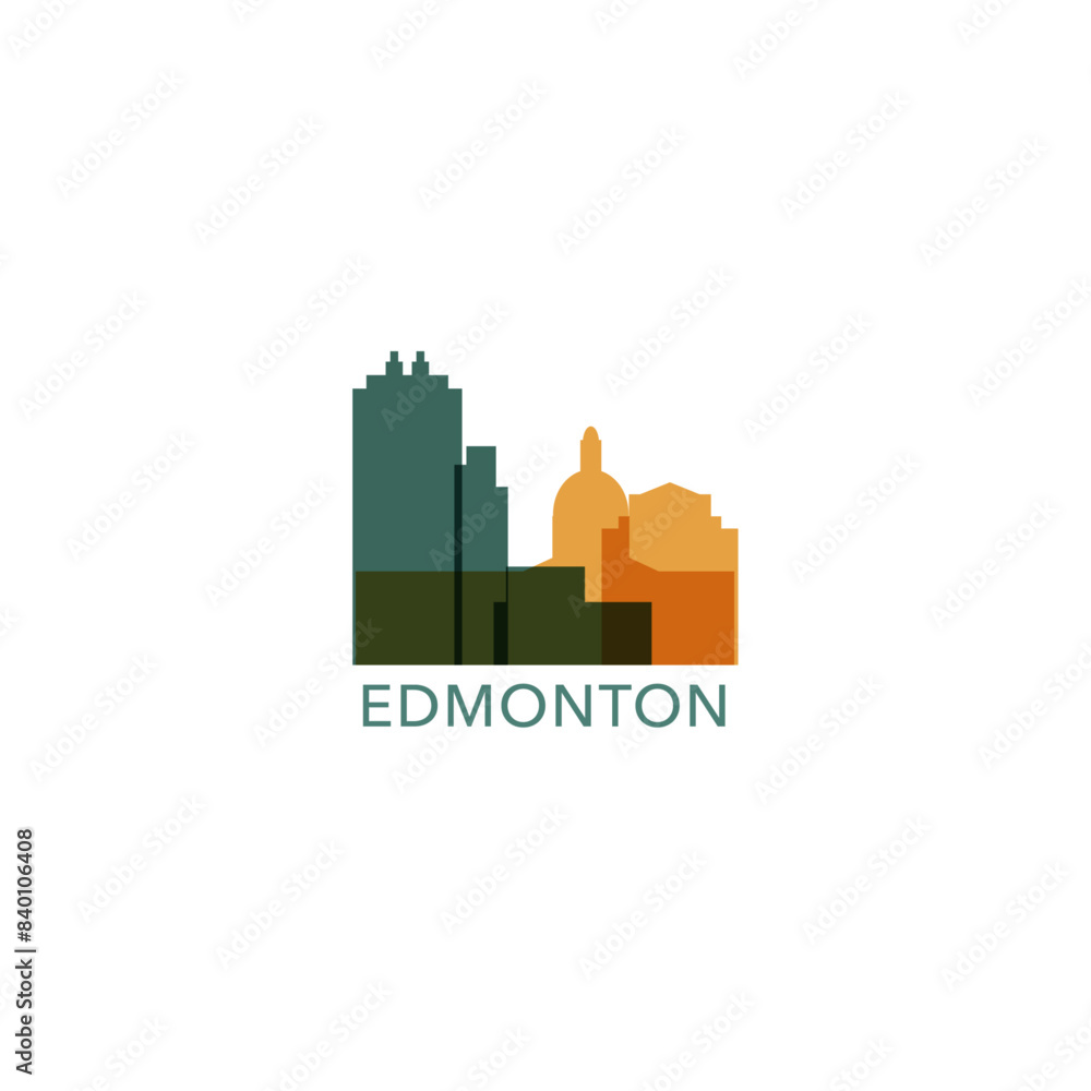 Fototapeta premium Edmonton skyline, downtown panorama logo, logotype. Canada, Alberta province city badge contour, isolated vector pictogram with buildings, monuments, landmarks, skyscrapers