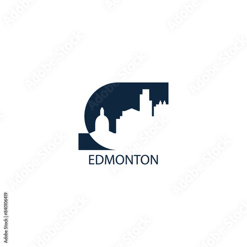 Edmonton skyline, downtown panorama logo, logotype. Canada, Alberta province city badge contour, isolated vector pictogram with buildings, monuments, landmarks, skyscrapers