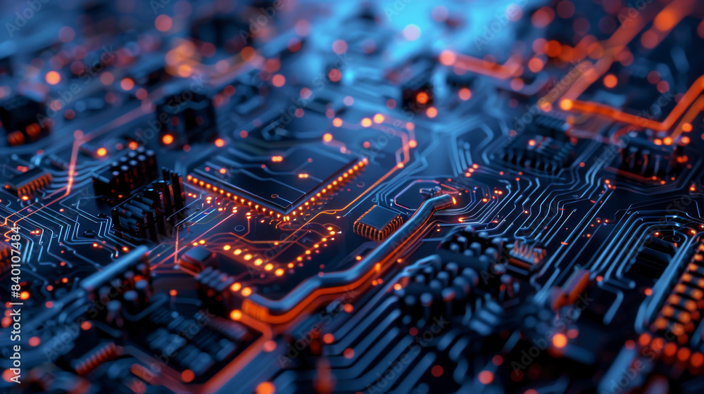 A glowing circuit board pulsing with digital life A glowing circuit board pulsing with digital life