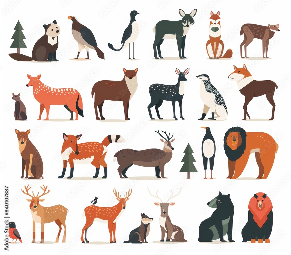 Set of exotic and wild animals, representing the fauna of the savannah, jungle, and desert. Colorful modern illustration. Set of exotic and wild animals, representing the fauna of the savannah, jungle, and desert. Colorful modern illustration.