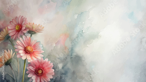 Minimalist watercolor background of gerbera daisies