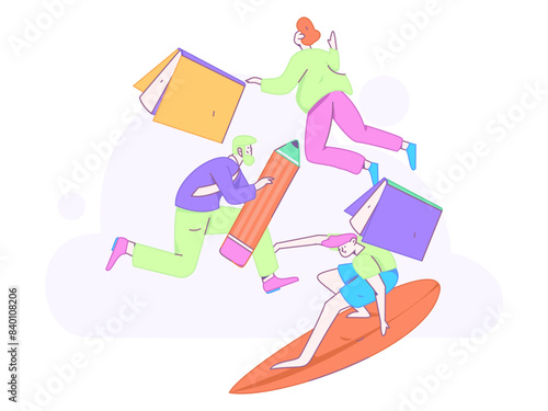 World Book Day Reading Character Flat Vector Concept Operation Hand Drawn Illustration
