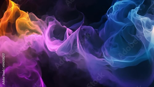 Abstract perple blue pink  orange perple colors with glowing waves and smoke on black background. Concept Abstract, Purple, Blue, Pink, Orange, Glowing Waves, Smoke, Black Background photo