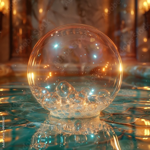 Wallpaper Mural A glass ball floats in a pool, creating a serene and artistic scene Torontodigital.ca