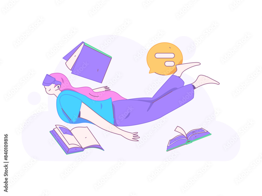 Obraz premium World Book Day Reading Character Flat Vector Concept Operation Hand Drawn Illustration 