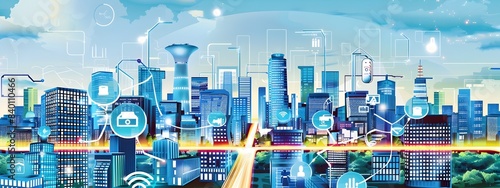 Smart City Infrastructure Digital Cityscape with Embedded Technology and Futuristic Architecture photo