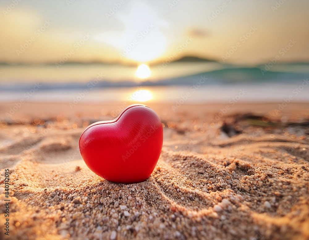 Valentines Day concept. Romantic love symbol of red heart on the sand beach with copy space. Template for Inspirational compositions and quote postcards. Valentines Day concept. Romantic love symbol of red heart on the sand beach with copy space. Template for Inspirational compositions and quote postcards.