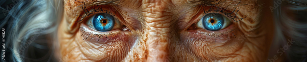 Obraz premium A detailed view of the blue eyes of an elderly woman