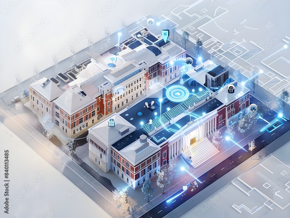 Innovative Smart City Governance 3D Rendered City Hall with Advanced Digital Infrastructure and Innovative Smart City Governance 3D Rendered City Hall with Advanced Digital Infrastructure and