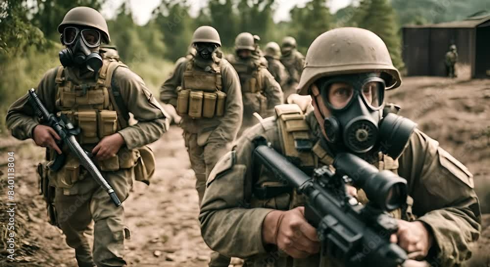 Soldiers with gas masks. Soldiers with gas masks.