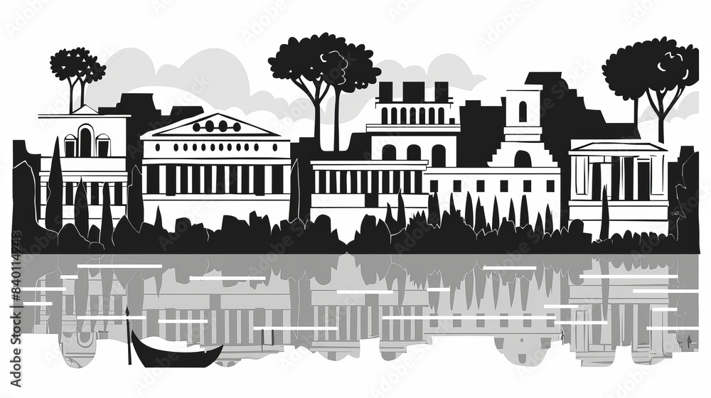 ancient civilizations flat design side view historical water color black and white