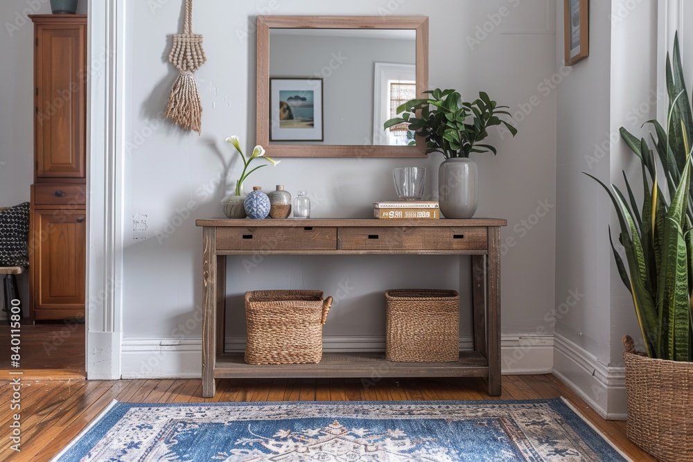 Streamlined Entryway, Entryway with a simple console table, mirror, and ...