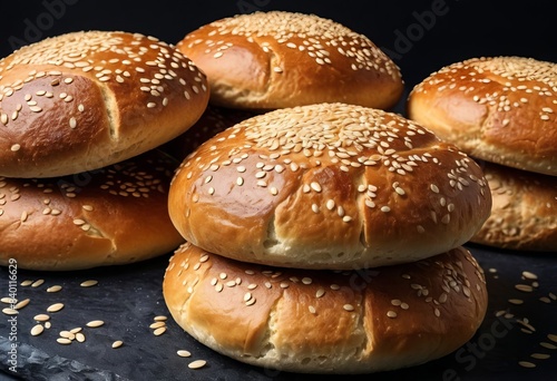 a pile of sesame seed bagels sitting on top of a table