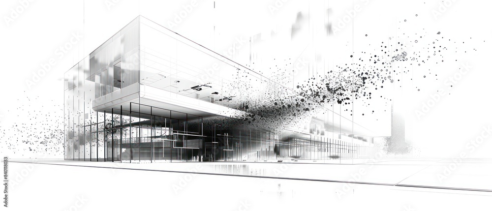 Fototapeta premium modern building black lines and dots ray-x negative luminogram