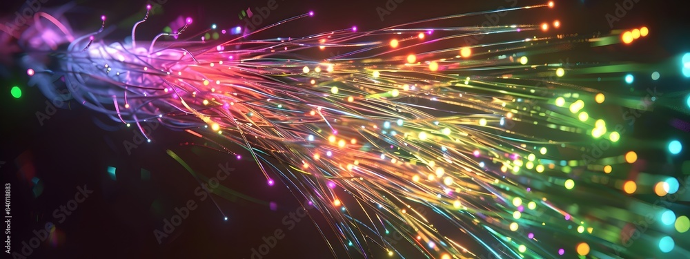Naklejka premium Vibrant Fiber Optic Strands Bundled for Technological Connectivity