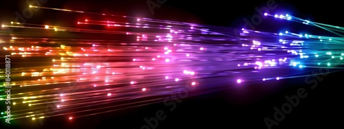 Vibrant Fiber Optic Strands Glowing Bundle of Illuminated Cables in Colorful Harmony