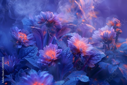 Mystical Transformation of Cabbage into Glowing Aster Flowers in Mythological Landscape © TEN.POD