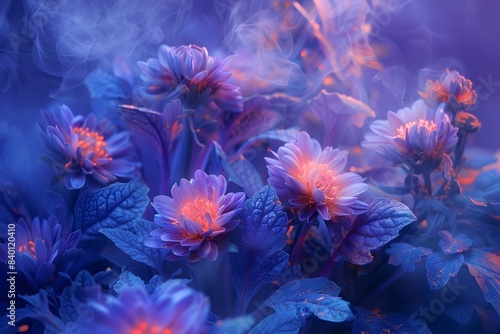 Mystical Transformation of Cabbage into Glowing Aster Flowers in Mythological Landscape