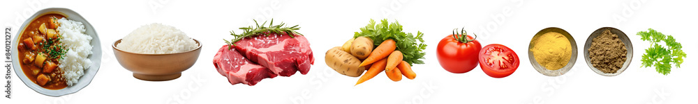 PNG Photo of japanese curry rice ’s ingredients cut out element set PNG Photo of japanese curry rice ’s ingredients cut out element set