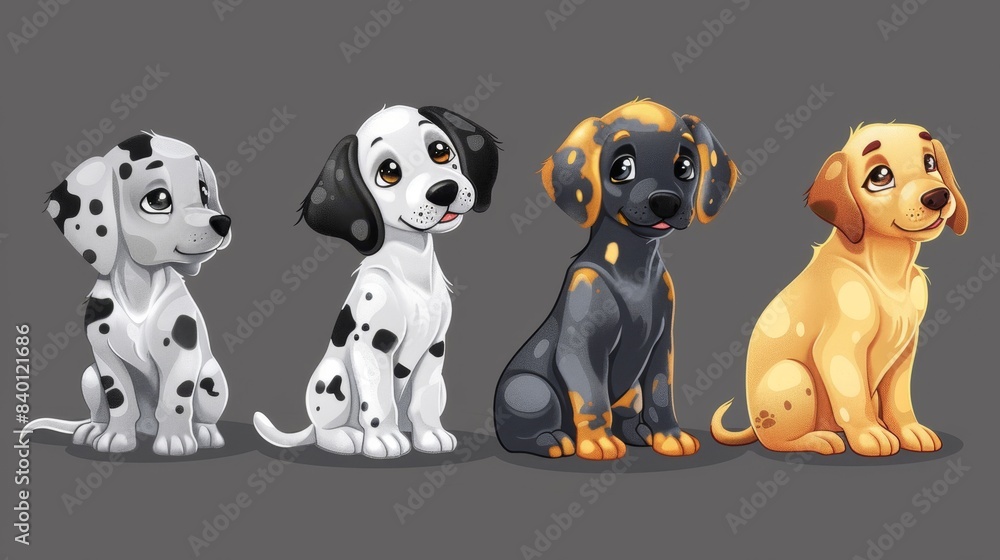 Dogs and puppies cartoon in flat style isolated on white Dogs and puppies cartoon in flat style isolated on white