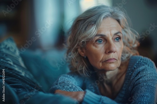 Woman on couch gazing elsewhere