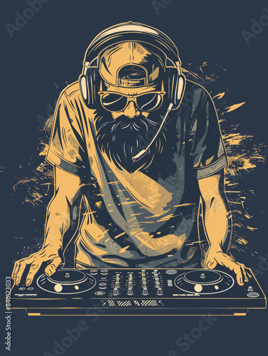 Vector illustration of a disc jockey on a turntable.