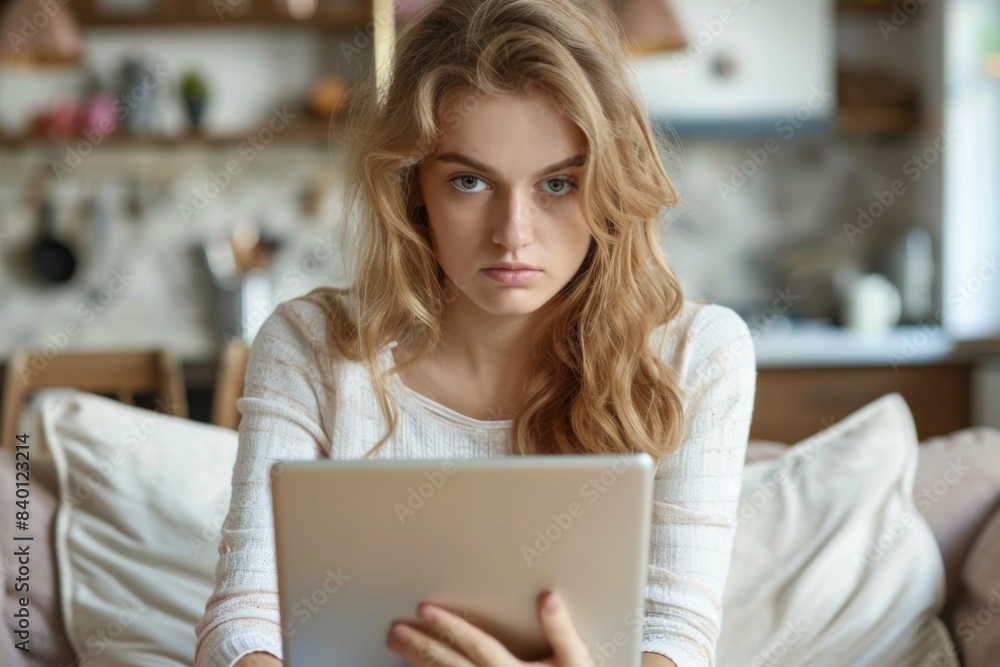 Female on sofa, typing on laptop Female on sofa, typing on laptop