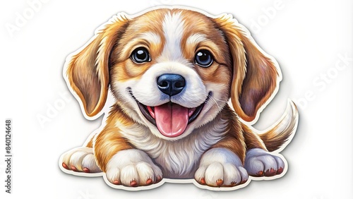 Adorable sticker of a playful puppy , Cute, playful, puppy, small, colorful, sticker, animal, pet, sweet, cartoon, fun,design, decorative, happy, dog, character, artistic photo