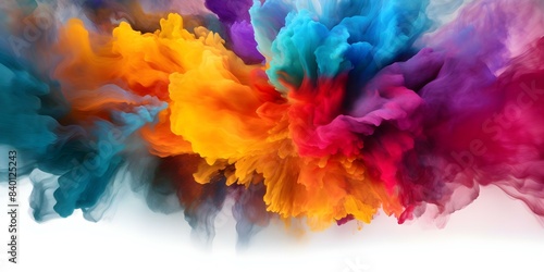 Vibrant rainbow holi paint powder explosion on white background. Concept Colorful Powder, Holi Festival, Rainbow Explosion, Vibrant Celebration, White Background